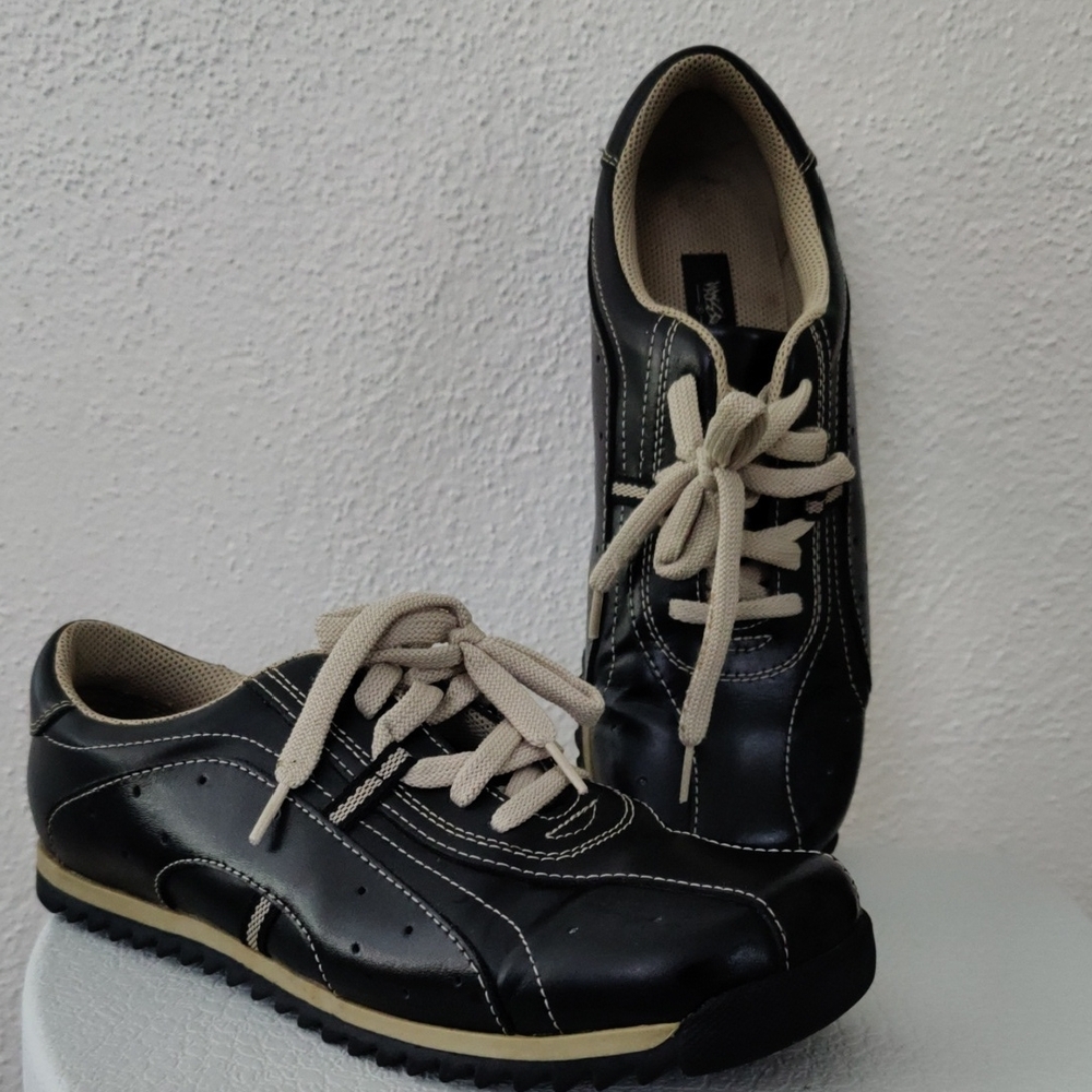 Vintage Mossimo Leather Sneakers | Black & Beige | Retro Y2K Style